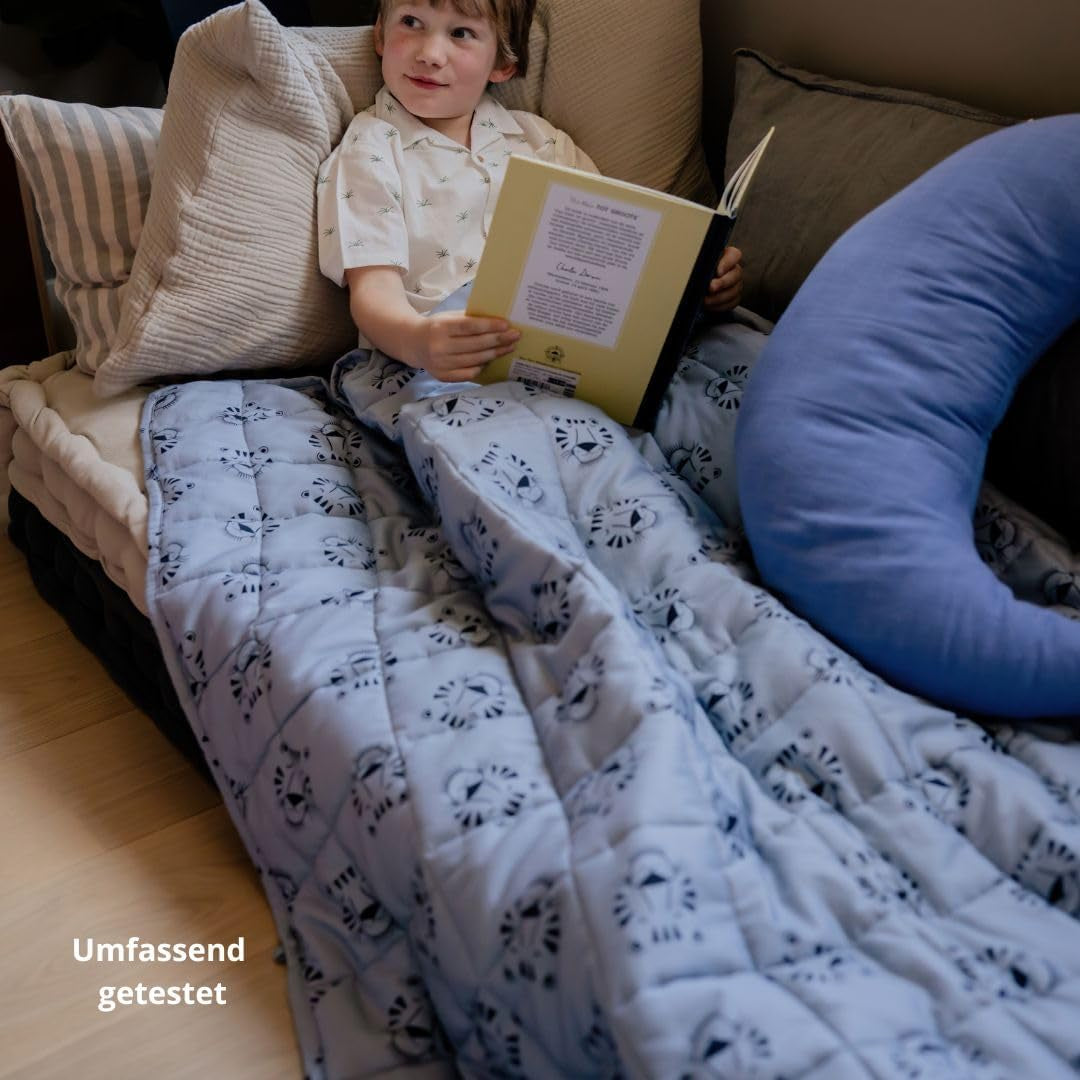 Beschwerte Babydecke | 3,5 kg | 100X150Cm | Therapiedecke | Gewichtsdecken | Schwere Decke (blaues Tigergesicht, 3,5 kg – 100 x 150 cm) BLENKZ Betten und Decken.