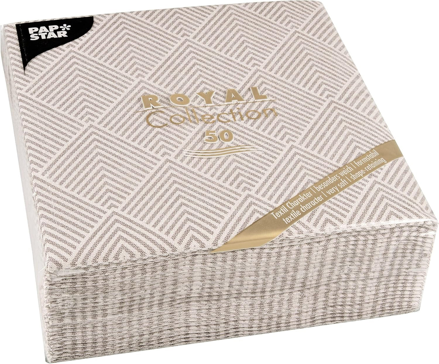Papstar, 50 Servietten „ROYAL Collection“ 1/4-Falz 40 cm x 40 cm „Elegance“ braun, #86498 (2er Pack)