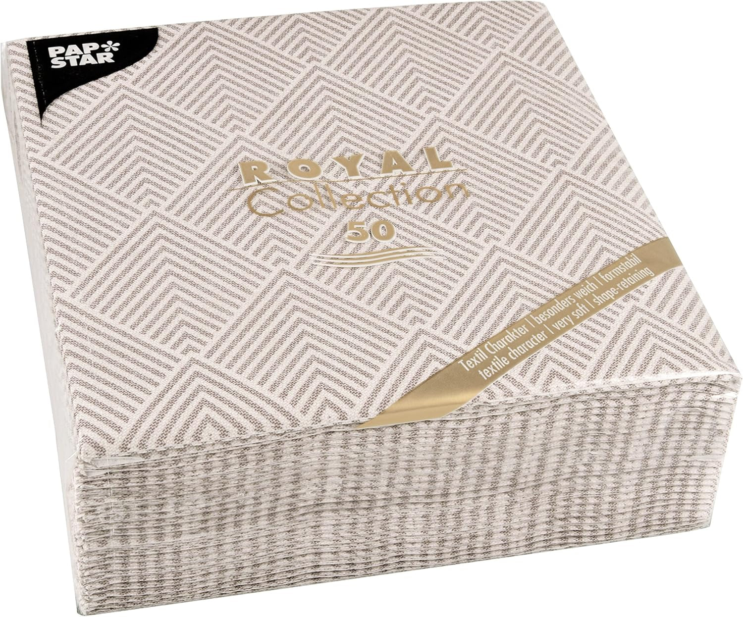 Papstar, 50 Servietten „ROYAL Collection“ 1/4-Falz 40 cm x 40 cm „Elegance“ braun, #86498 (2er Pack)
