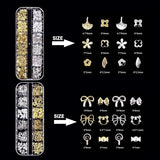 Nagel-Schlüsselanhänger, 4er-Box-Set – 48 Arten goldene und silberne 3D-Nagel-Schlüsselanhänger (Schmetterlinge, Blumen, Perlen usw.) + Pinzette und Stift – für selbstgemachte Gel- und Acrylnägel | Ideal für Nagelstudio und Zuhause