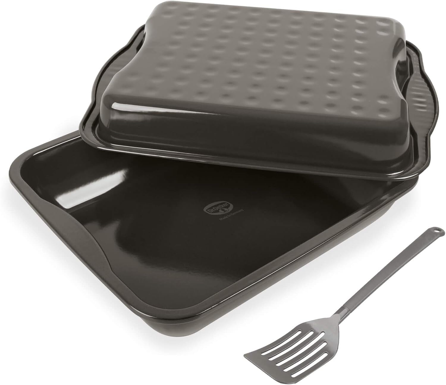 Dr. Oetker Maxi-Fritteuse mit Stahldeckel, quadratischer Familienbräter für Hähnchen und Gemüse. Backformen und Tabletts Naty Shop