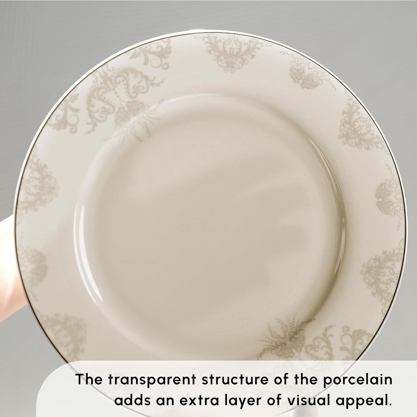 Karaca Elegance Bone Siena Geschirrset für 12 Personen, modernes Porzellangeschirrset, Geschirrset mit Suppenschüsseln, Servierplatte, tiefen Tellern, Desserttellern – Weiß und Gold