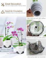 Orchideen-Blumentopf mit Drainagelöchern zum Umpflanzen, hervorragende Luftzirkulation, 2 Stück, doppelschichtiger Kunststoff, Keramik-Orchideen-Übertopf, transparenter Orchideen-Blumentopf, dekorativ
