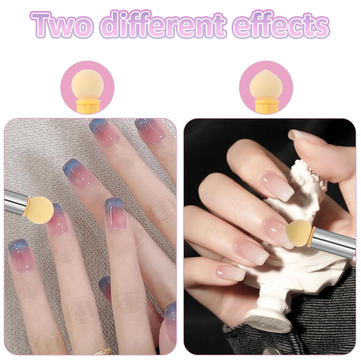 Nail Art Rendering-Werkzeuge Schwamm Undtupfpinsel, Sponge Brush Applicator, Doppelter Kopf Ombre Sponge Stick Mit 4 Ersatzköpfen, Nail Art Schwamm Und Tupfpinsel, Ombre Nagelpinsel Für Gelnägel