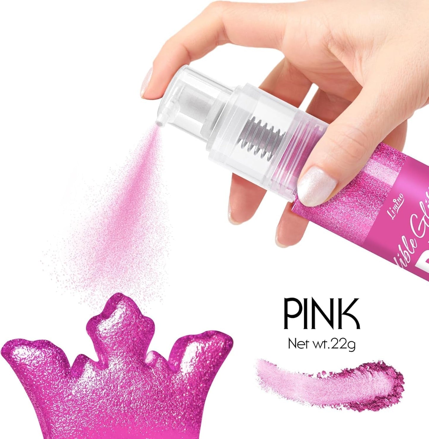 Essbares Glitzerspray – 22 g essbarer Glitzer, essbares Glitzerpulver für Getränke, Kuchendekorationen, Macarons – Lebensmittelfarbenes Glitzerpulver, essbarer Glitzer für Cocktails, Muffins (Pink)