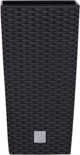 Prosperplast Rattan-Optik-Töpfe/Töpfe mit Einsatz | 32,5 x 32,5 x 61 cm | Anthrazit | witterungs- und UV-beständig | aus stabilem Kunststoff | für innen und außen
