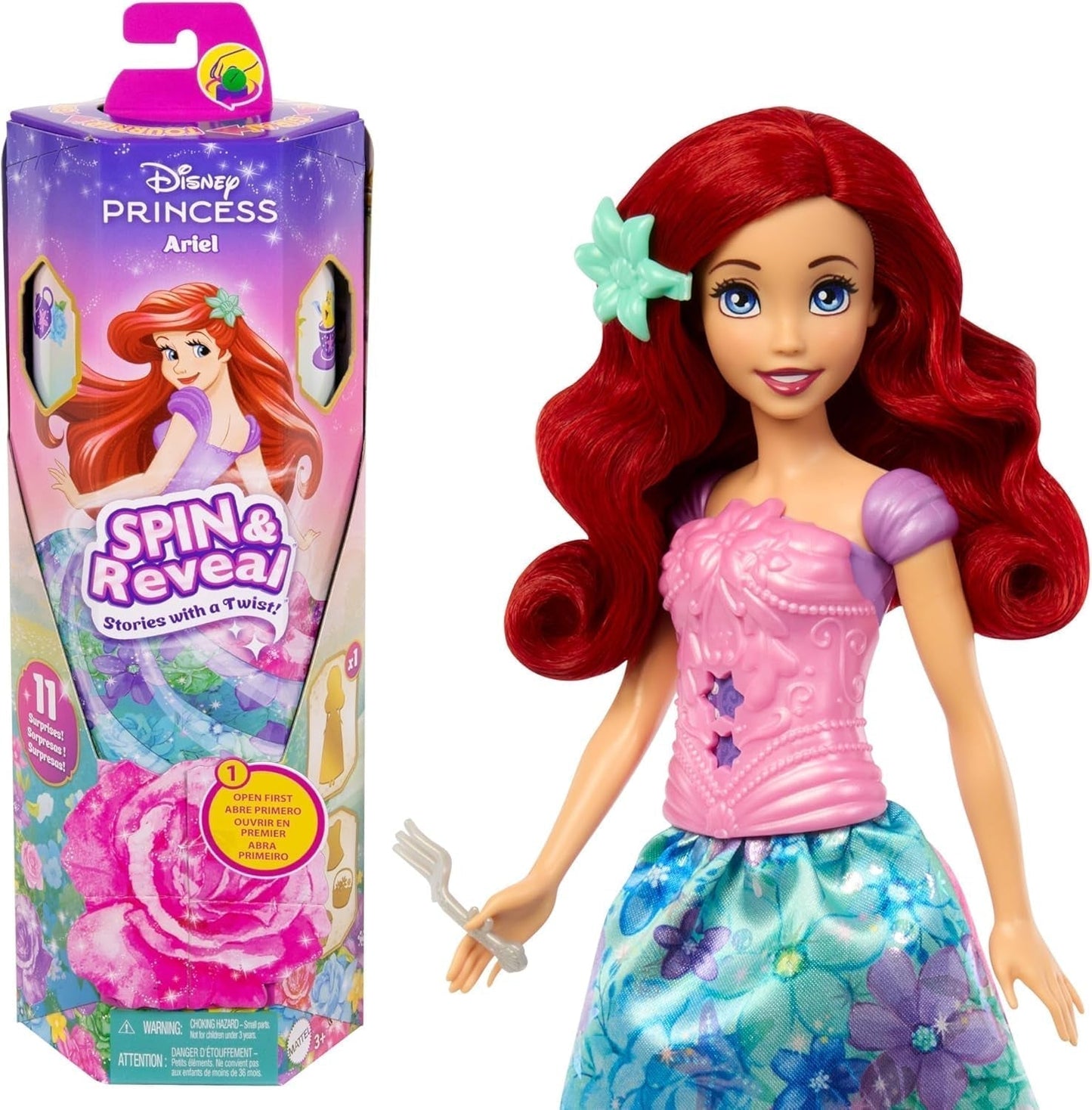 Mattel Disney Die Eiskönigin Elsa Modepuppenset, Spin & Reveal mit 11 Überraschungen, darunter 5 Accessoires, 5 Aufkleber und eine Spielszene, inspiriert vom Disney-Film, HTG25 Dolls Naty Shop Arielle Modepuppenset