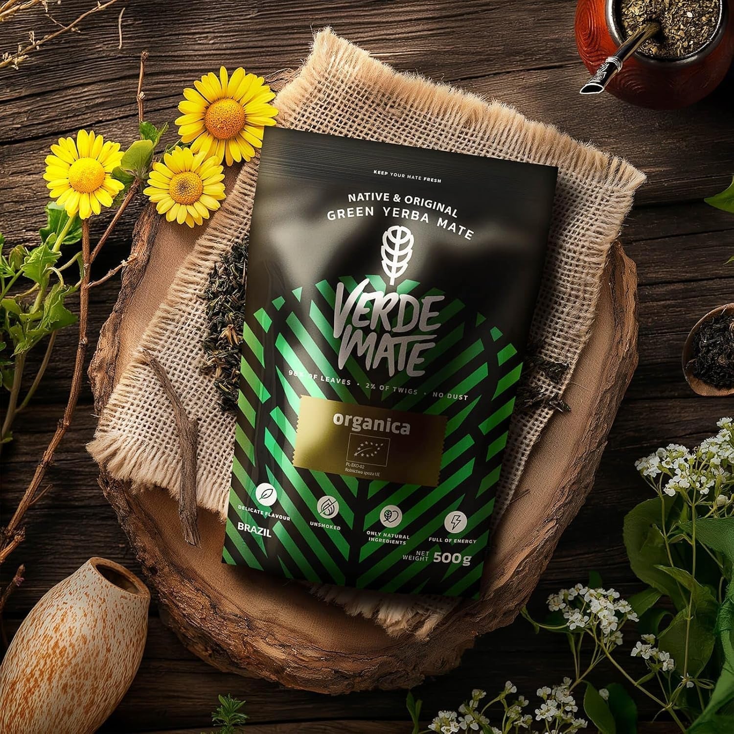 Verde Mate Green Orgánica 500 G – Bio Yerba Mate aus Brasilien – rauchfrei und schonend verarbeitet 0,5 kg