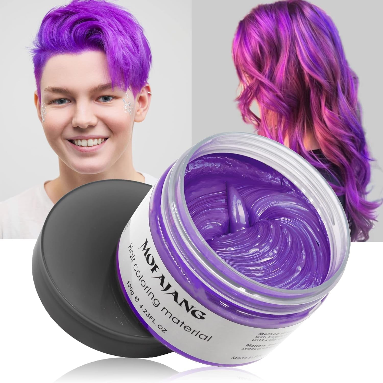 Temporäre Haarfarbe, Styling-Haarton für Männer und Frauen, natürliche Haarpomade, Haarfärbewachs für Party, Cosplay und Halloween, 4,23 oz (Silbergrau) Naty Shop Haarfärbemittel 5 Lila