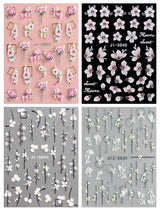JMEOWIO 3D Nagelsticker Frühling Blume Nail Art Sticker Selbstklebend Nagelaufkleber 5D Stereoskopisch Buntes Sommer Blumen Dekoration Nageldesign Zubehör 4 Blatt
