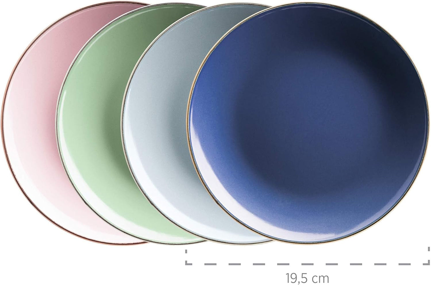 MÄSER 931870 Metallgestell, Modernes Geschirrset für 4 Personen mit messingfarbenem Gestell, 16-teiliges Kombinationsset mit Coupé-Formen ohne Gestell, Mehrfarbig, Steingut, Pastel'n'Blue