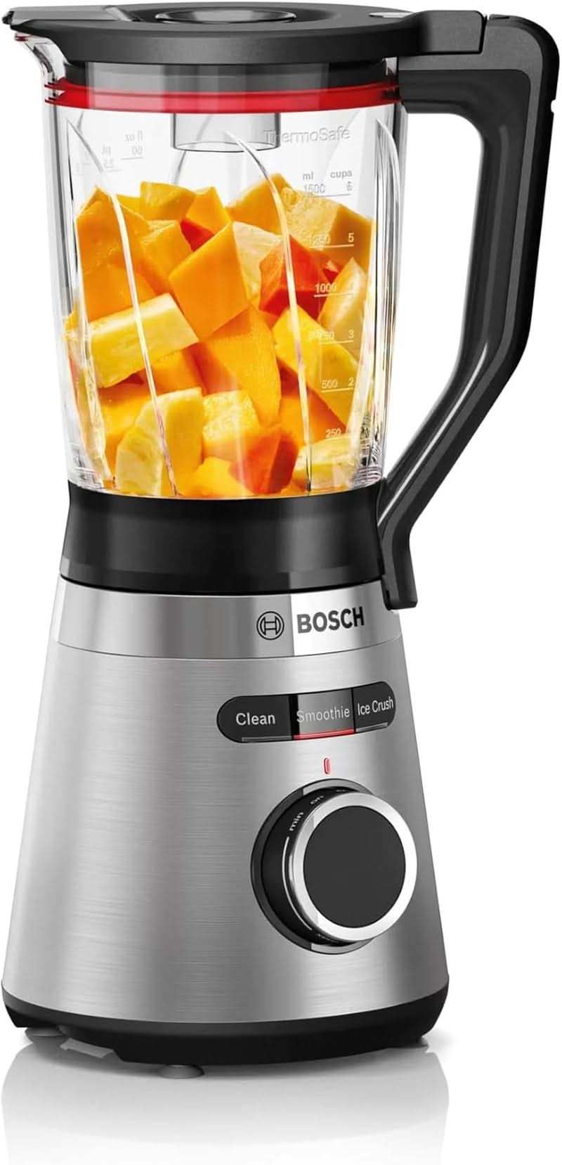 Bosch Standmixer Vitapower Serie 4 MMB6382M, Edelstahl-Klingen Made in Germany, 1.5L Thermosafe Glasbehälter, Stopfer, Sicherheitsdeckel, Spülmaschinengeeignete Teile, 30.000 U/Min, 1200 W, Edelstahl Kitchen Naty Shop