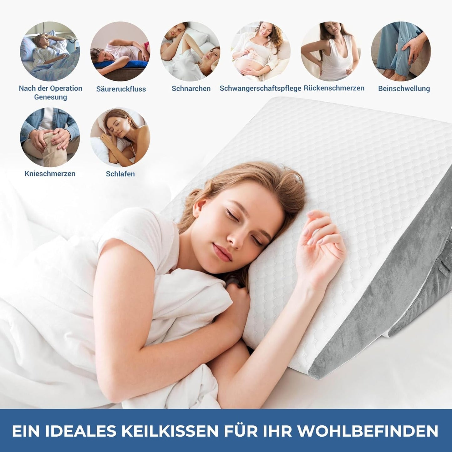 Verstellbares Keilkissen, hochdichtes Schaumstoff-Lesekissen mit Nackenrolle für Bett und Couch, ergonomischer Bettkeil für Schlaf-Reflux-Apnoe, Beinkissen, Rückenkissen zum Lesen, Spielen oder Fernsehen