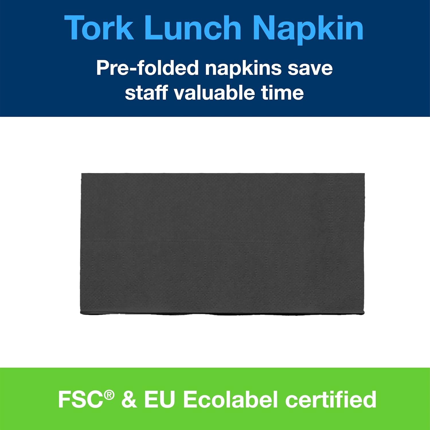 Tork 477851 Schwarze 1/8-Falz-Lunchservietten / 2-lagige vorgefaltete Papierservietten für Snacks oder kleine Mahlzeiten / Erweiterte Qualität / 10 x 200 (2000) Servietten / 32,6 x 33 cm (L x B)