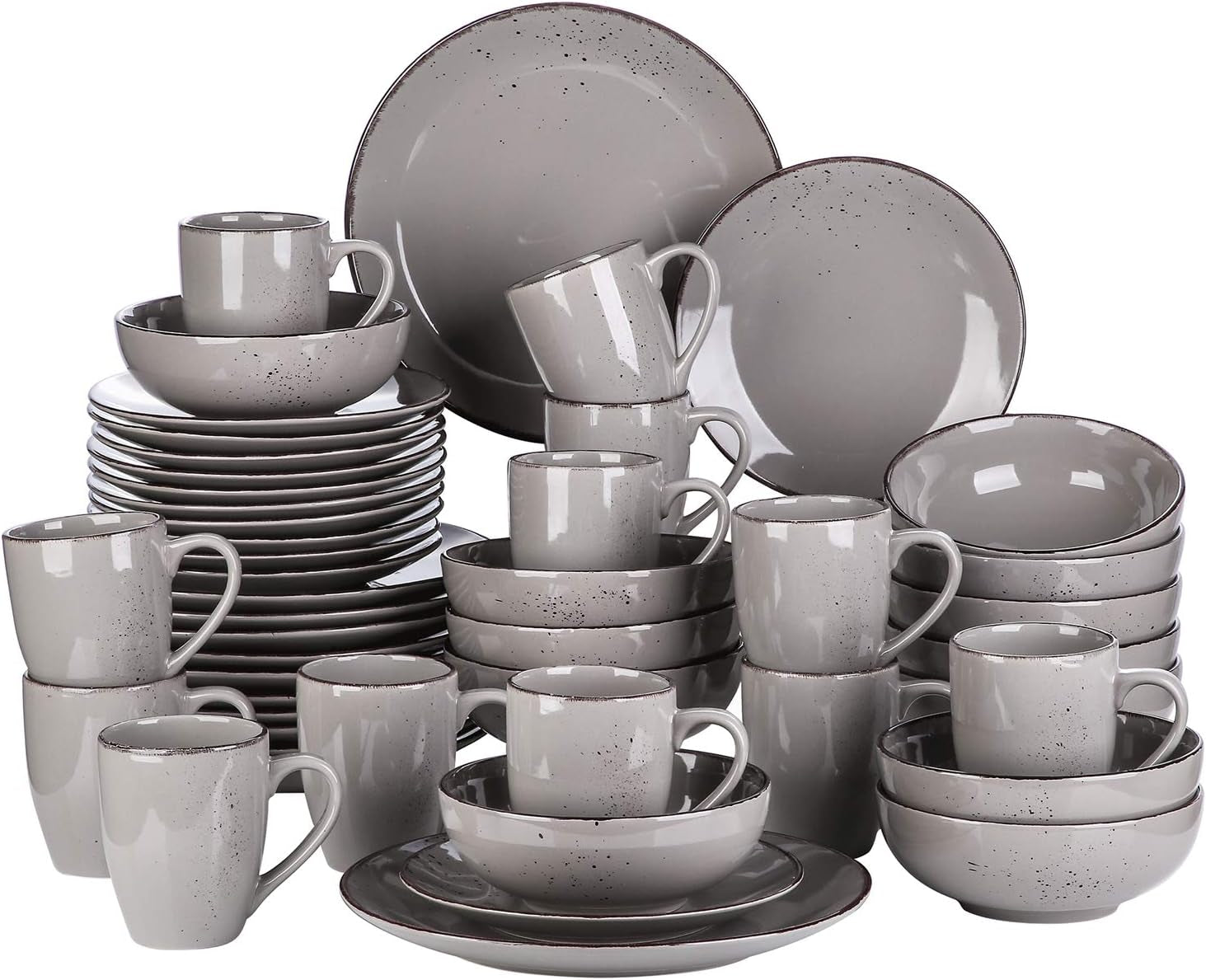 Vancasso 12-Personen-Geschirrset Navia, Steinzeug-Geschirrset, 48-teiliges Kombinationsset mit Tellern, Salattellern, Schüsseln und Tassen, Vintage-Look, natürliches Design