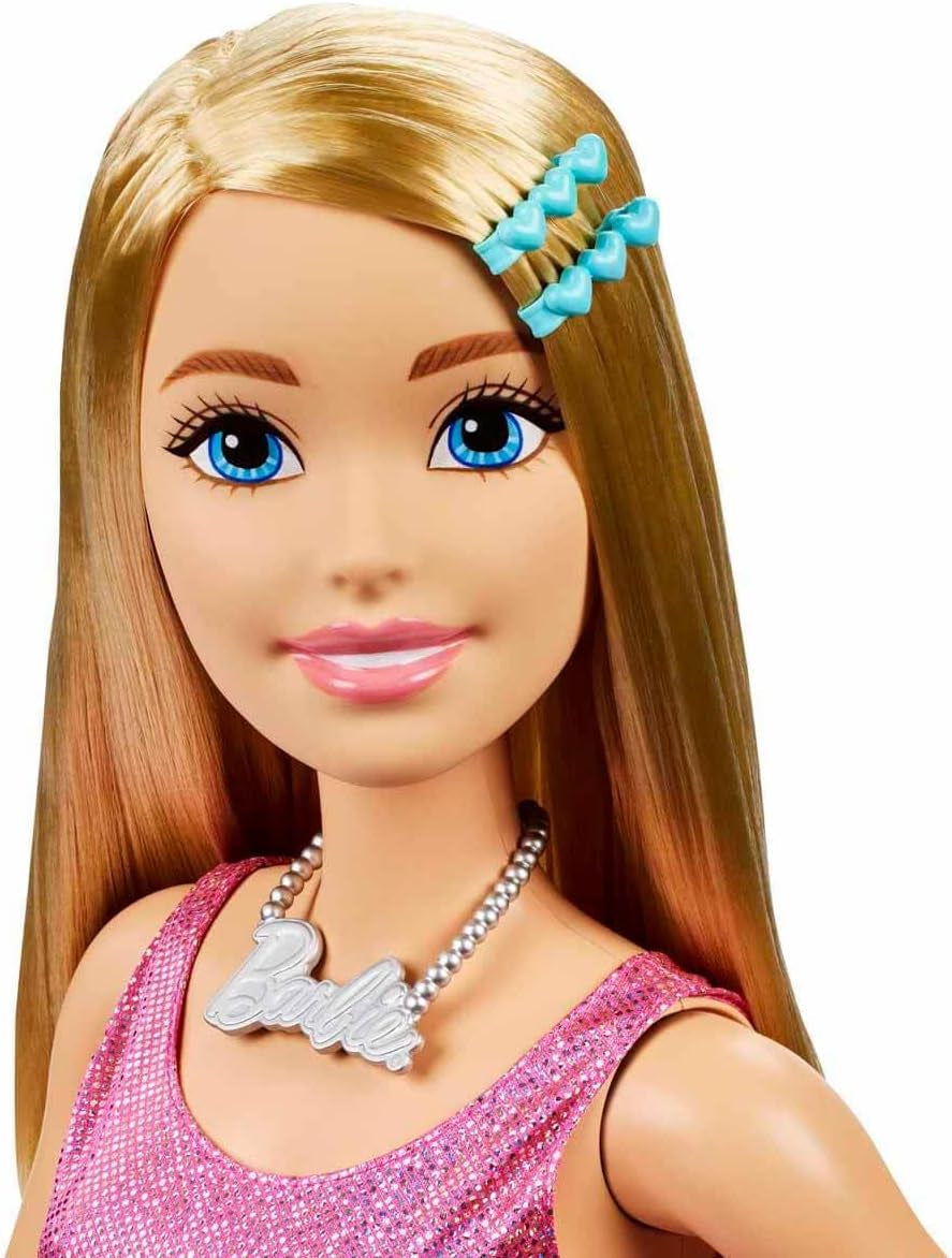 Barbie-Puppe, extragroß (71 cm), rosa Kleid, blondes Haar mit Clip und Halskette, Geschenk für Kinder ab 3 Jahren, HJY02