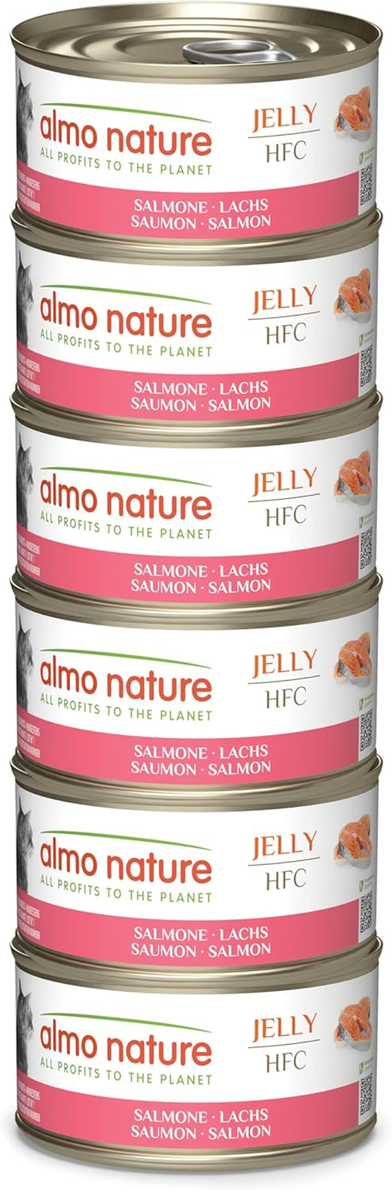 Almo Nature HFC Jelly – Nassfutter für ausgewachsene Katzen – Lachs – Human Grade, Glutenfrei & Monoprotein – 6 x 70 g
