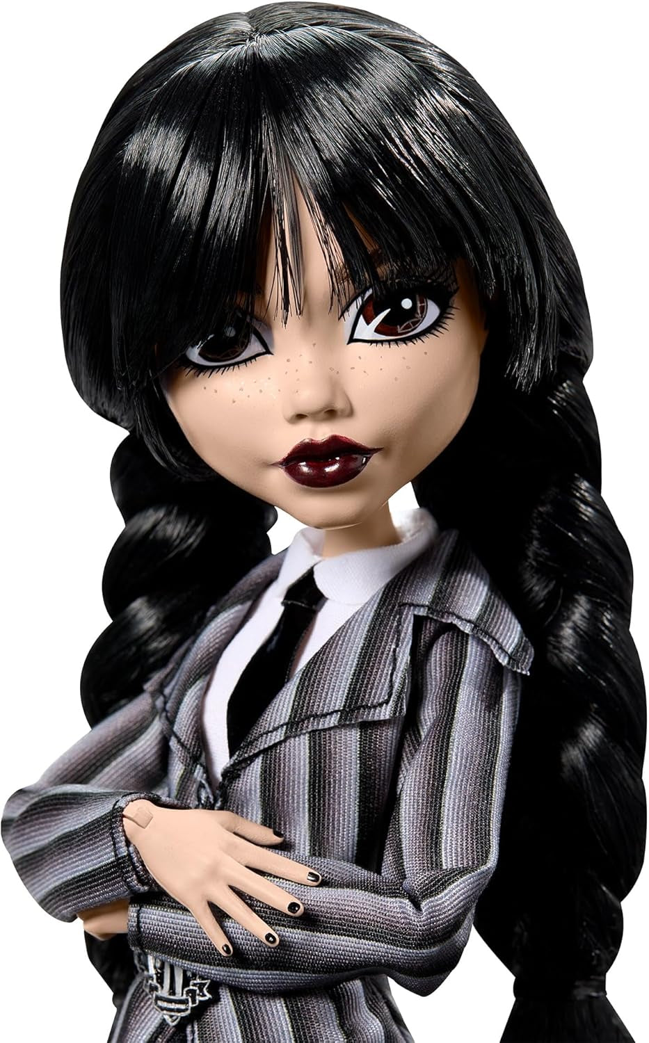Monster High Wednesday-Puppe und Zubehör Wednesday Addams Sammelfigur in Nevermore Academy-Uniform mit eiskalter Hand und Rucksack-Puppenständer HXJ04 Naty Shop Dolls