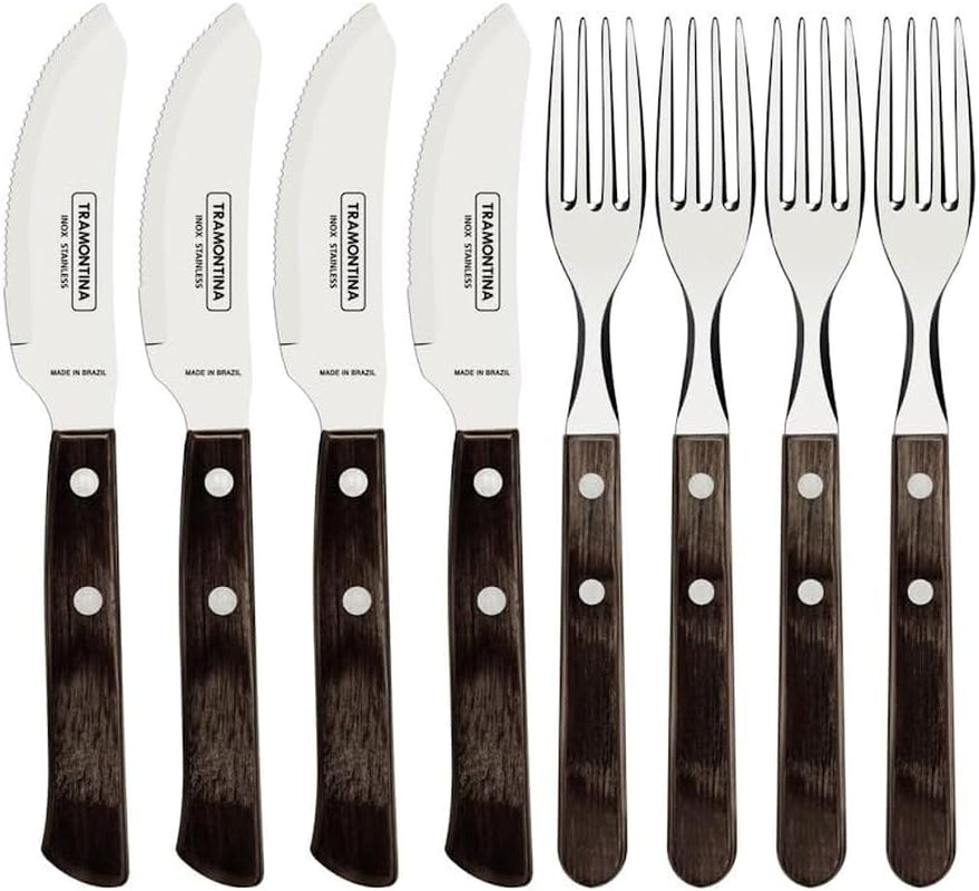 Tramontina PIZZA Besteck, 8-teiliges Set, Für 4 Personen, Rostfreier Edelstahl, Fsc-Zertifizierte Holzgriffe, Spülmaschinenfest Kitchen Naty Shop