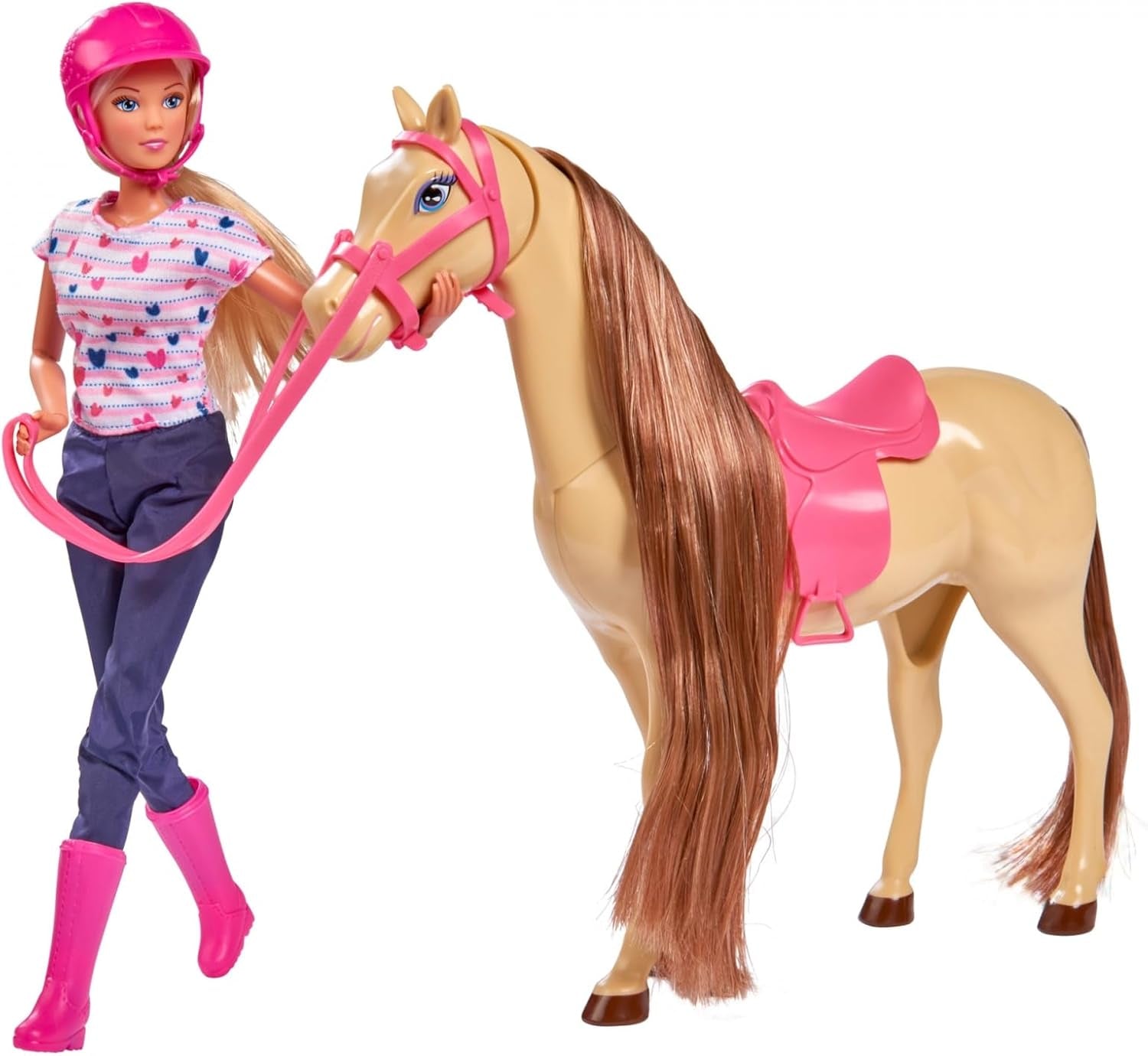 Simba 105730939 – Steffi Love Reittour, im Reitanzug, mit 2 Pferden, voll bewegliche Puppe, Anziehpuppe, 29 cm, für Kinder ab 3 Jahren. Puppen im Naty Shop sind