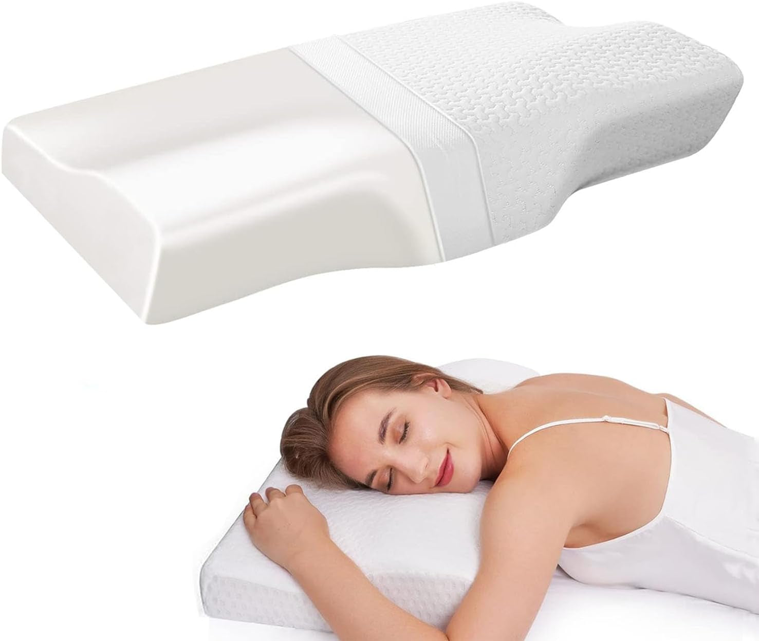 BDTFO Nackenschmerzen, Memory-Schaum-Kissen, orthopädisches Nackenkissen, Nackenstütze für Rücken, Bauch, Seitenschläfer mit waschbarem, atmungsaktivem Reißverschlussbezug, Nackenkissen, orthopädische Nackenkissen, Naty Shop Schmetterling, Weiß