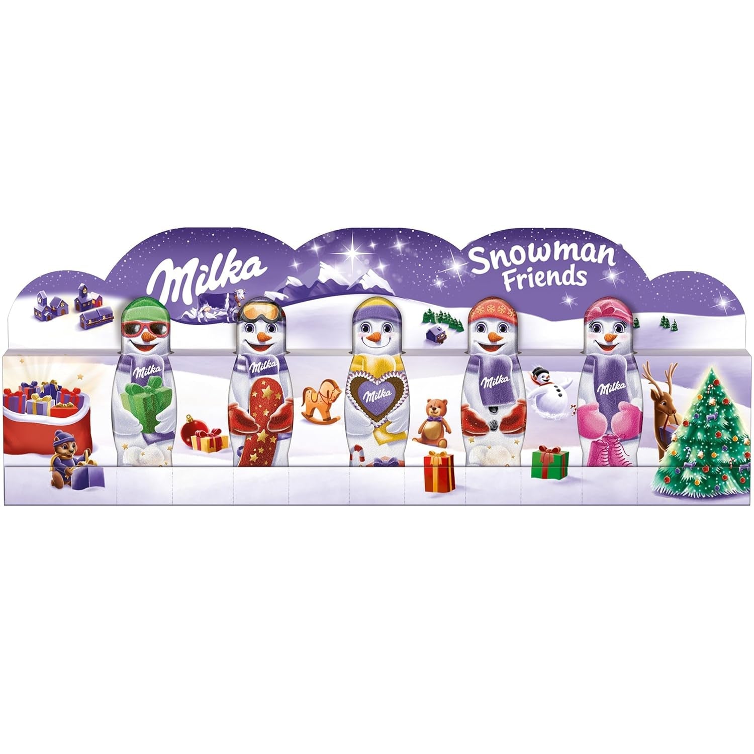 Milka Snowman Friends Alpenmilch – Mini-Schneemänner aus feiner Schokolade mit Alpenmilch – 5 x 15g