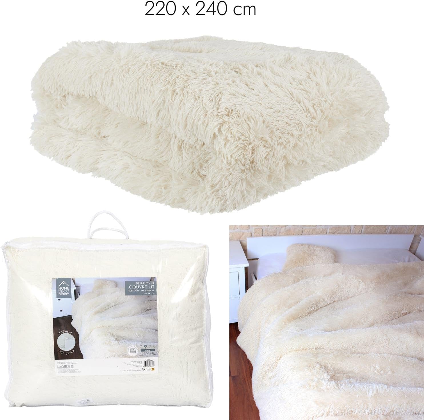 HOME DECO FACTORY Steppdecke mit langen Haaren, 220 cm x 240 cm, beige Steppdecken und Steppdecken Naty Shop
