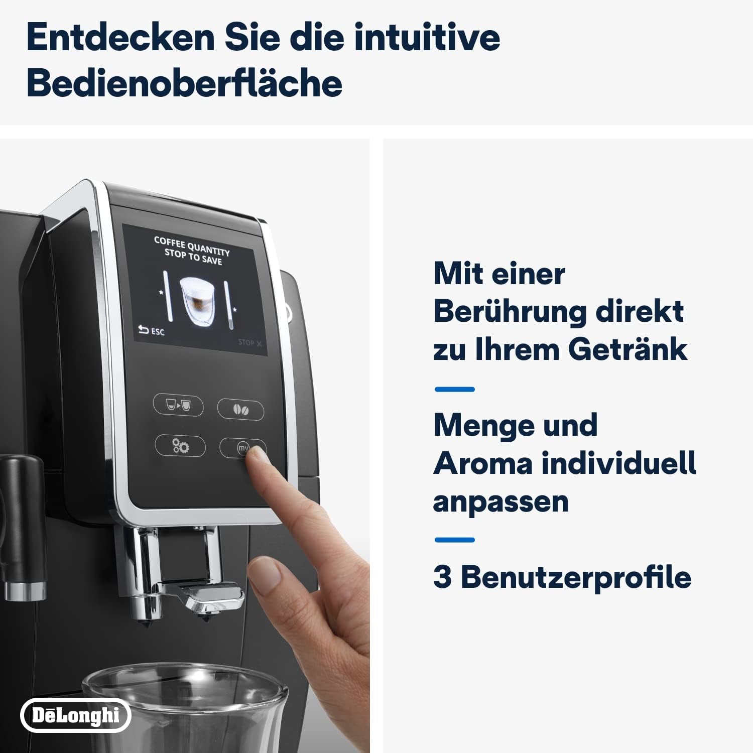 De'Longhi Dinamica Plus ECAM 370.70.B Vollautomatische Espressomaschine mit LatteCrema-Milch-, Cappuccino- und Espressosystem, 3,5 Zoll TFT-Farb-Touchscreen und App-Steuerung, Kaffeefunktion, schwarz