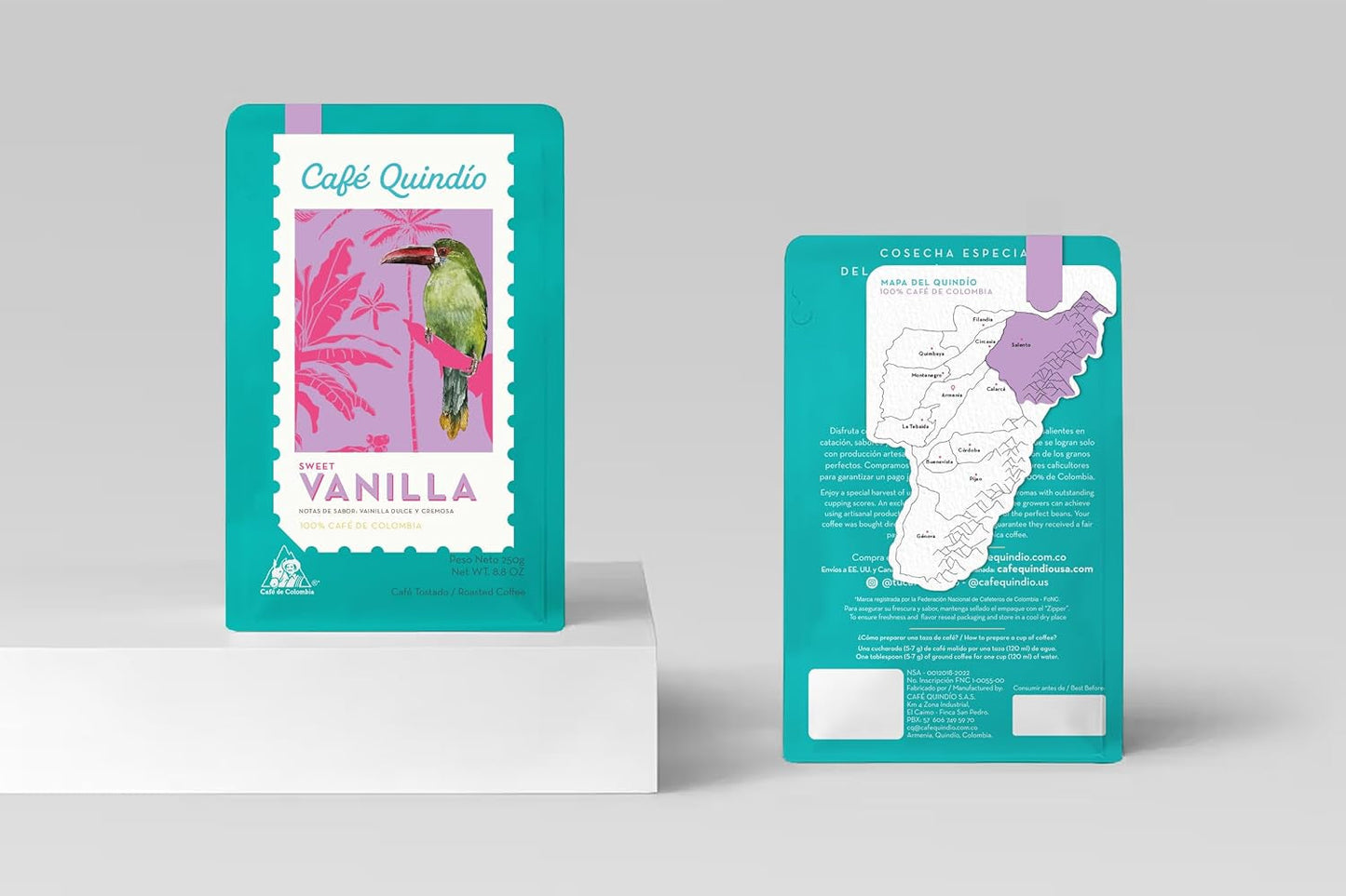 Cafe Quindio Spezialitätenkaffee – 100 % Arabica-Kaffeebohnen, Kolumbien – mit natürlichen Noten von süßer Vanille (250 g) – ideal für Filterkaffee, Siebträgermaschinen oder French Press