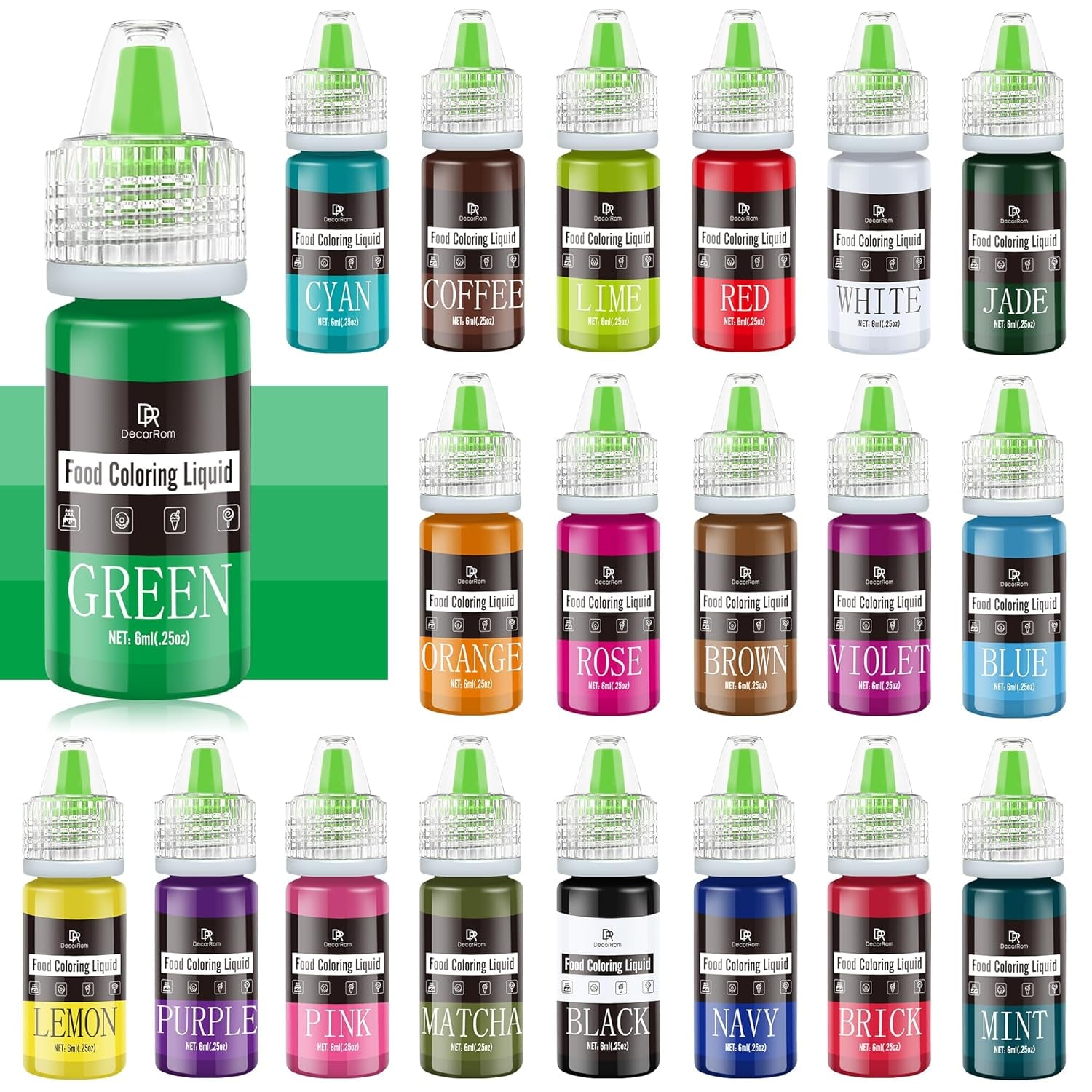 Lebensmittelfarbe – 20 Farben x 10 ml, konzentrierte flüssige Lebensmittelfarbe zum Dekorieren von Kuchen, Backen, Keksen, Macarons – zuckerfreie Lebensmittelfarbe für Getränke, Kuchendekoration, selbstgemachten Schleim, Ostereier