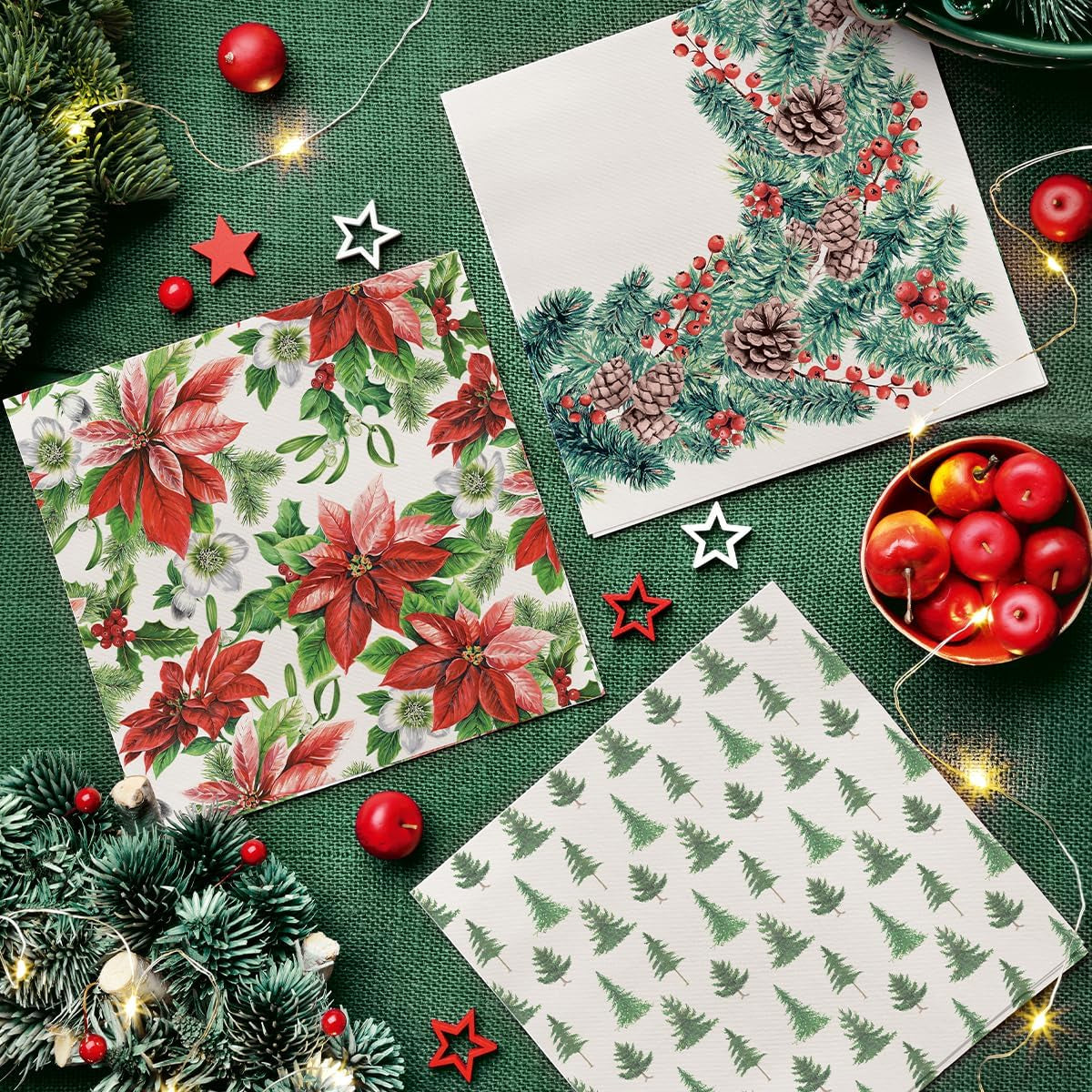 PAW – Airlaid-Servietten (40 x 40 cm) I 50 Stück I Perfekt für Weihnachten, Winter, Feiertage I Tischdekorationen für Heiligabend I Airlaid-Servietten in Stoffoptik Winterzweige I Winterzweige