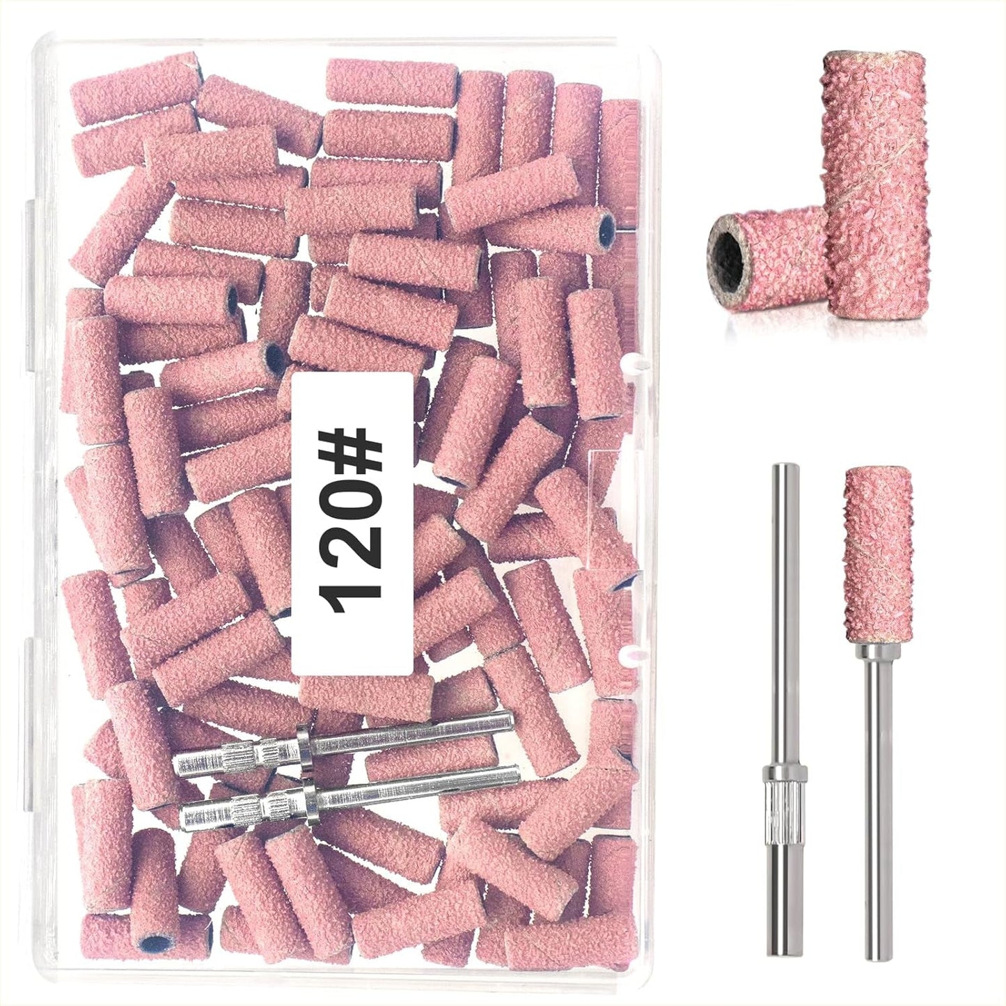 BLESWIN 100 Stück kleine Schleifbänder für Nagelbohrer, feine Körnung 240 mit 2 Stück 3-mm-Bohrern, Mini-Schleifbänder zum Polieren natürlicher Nägel und Reinigen der Nagelhaut zur Vorbereitung, Pink