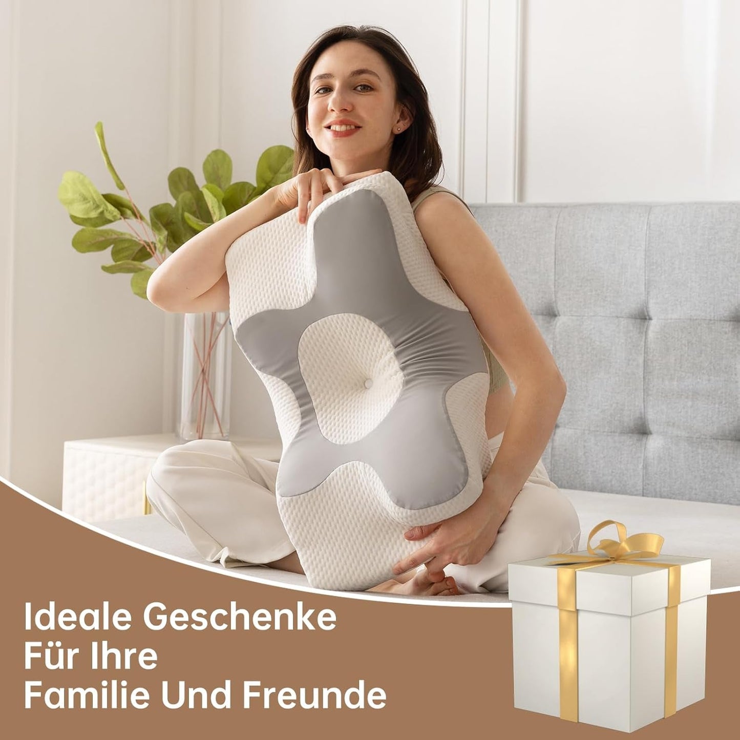 Homyrium Ergonomisches Nackenkissen Orthopädisches Kissen Memory Foam Nackenstützkissen Anti-Schnarch-Kissen Seitenschläfer Rücken Bauchkissen Grau Orthopädische Nackenkissen Naty Shop
