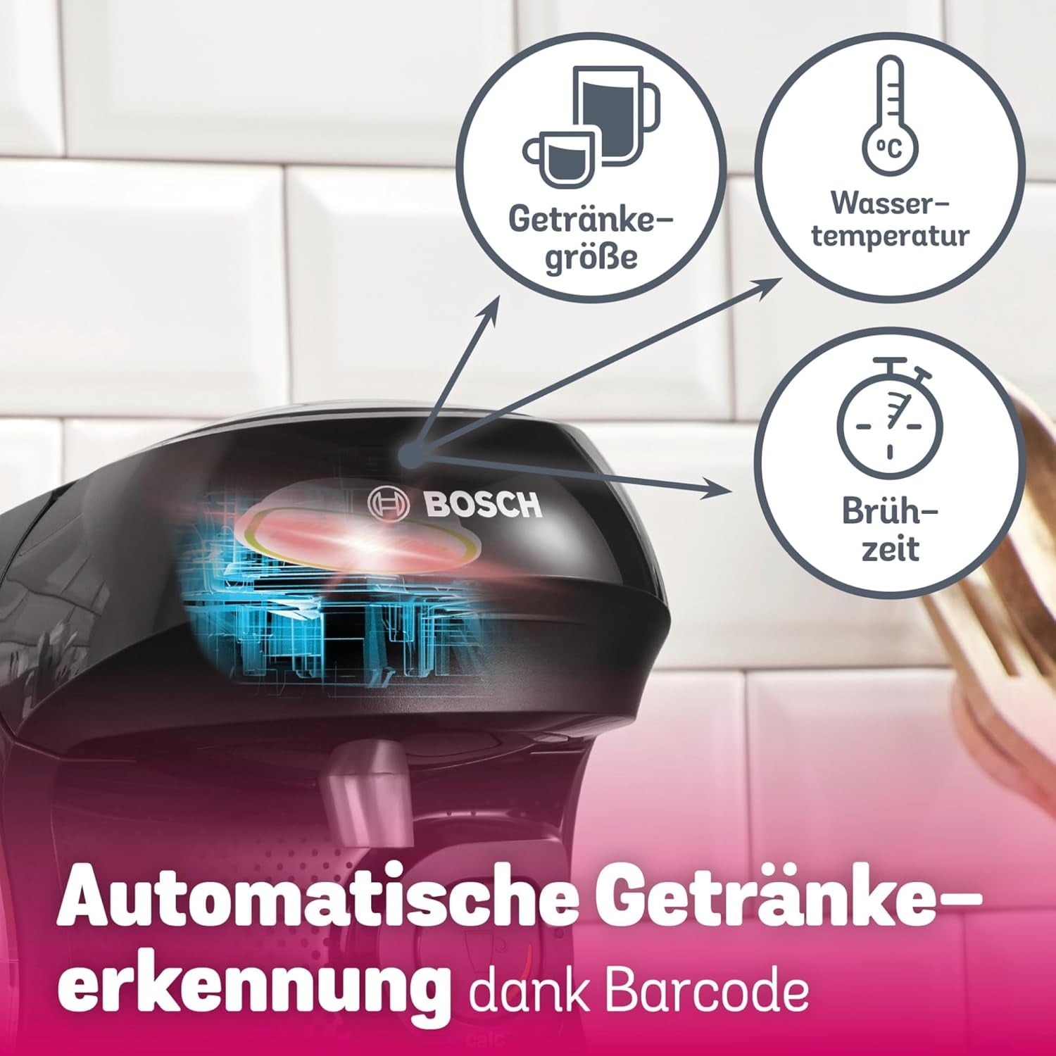 Bosch Tassimo Happy Friendly TAS102E Kapsel-Espressomaschine, 70+ Getränke, für alle Tassen geeignet, Auto-Stop, nachhaltig, perfekte Dosierung, platzsparend, 1400 W, schwarz