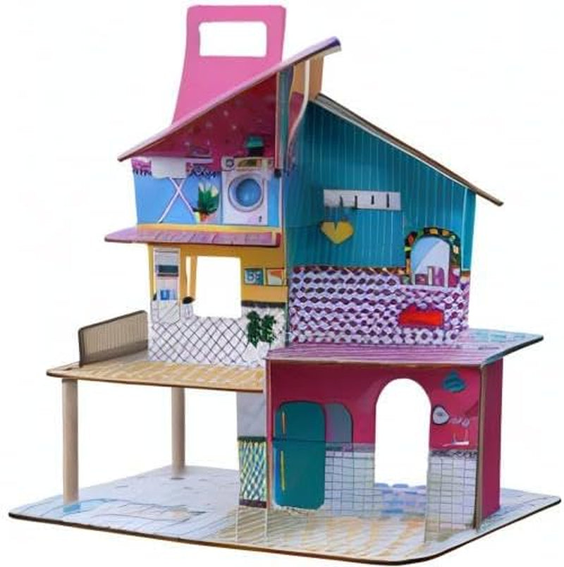 Olivia's Little World 360-Puppenhaus aus Holz für Kinder, 3,5-Zoll-Puppen und 12 Zubehörteile, mehrfarbig TD-13260C