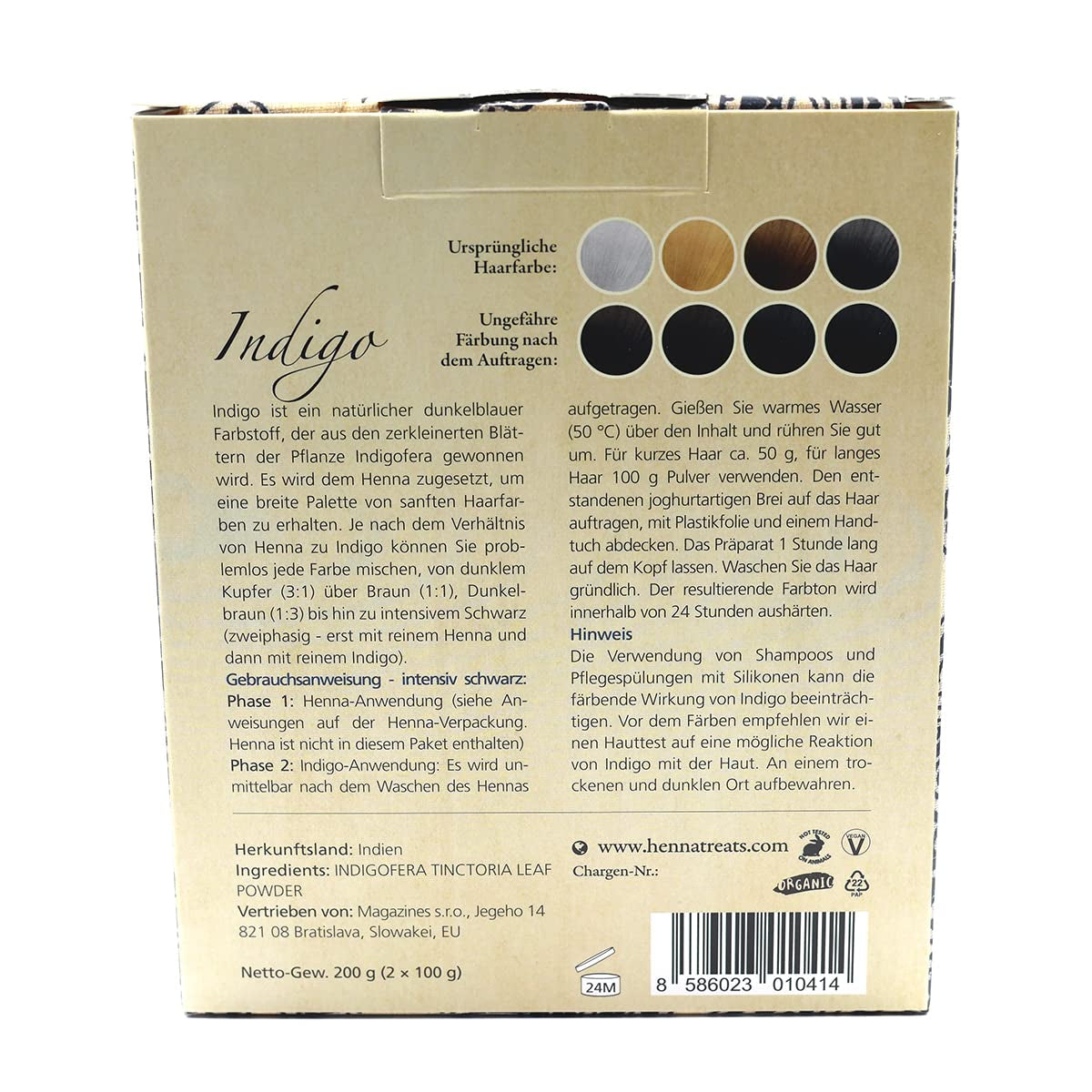 Indigo - Schwarz - Natürliche Haarfarbe - Pulver - 200g Haarfärbemittel Naty Shop