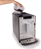 Melitta Solo & Milk – Vollautomatische Slim-Kaffeemaschine mit Milchaufschäumer, Kaffeemaschine mit abnehmbarem Wassertank, z.B. Kaffee oder Cappuccino, Silber
