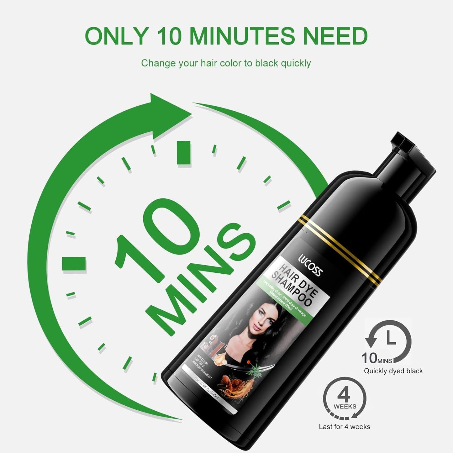 Sofortiges Shampoo für schwarzes Haar, natürliches Haarfärbe-Shampoo, 100 % graue Abdeckung – einfache und schnelle, semi-permanente Farbe für schwarzes Haar, Haarfärbe-Shampoo für Männer und Frauen. Haarfärbe-Naty-Shop
