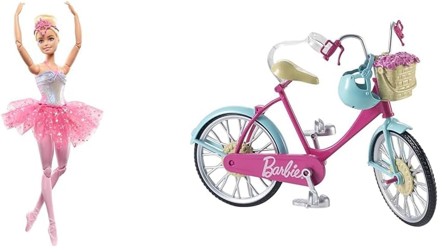 Dreamtopia Magic Light Ballerina Barbie-Puppe mit rosa Tutu und blonden Haaren, 5 Licht- und Soundeffekte, bewegliche Barbie, ab 3 Jahren, HLC25 Naty Shop Dolls Bicycle Bundle Blonde Hair