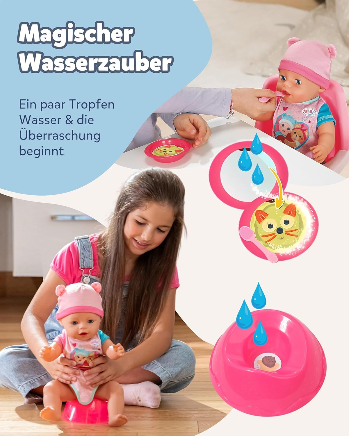BABY Born Emma – Babypuppe 43 cm – 10 Funktionen inklusive Zubehör und Matratze – Funktioniert komplett ohne Batterien – Geeignet für Kinder ab 3 Jahren