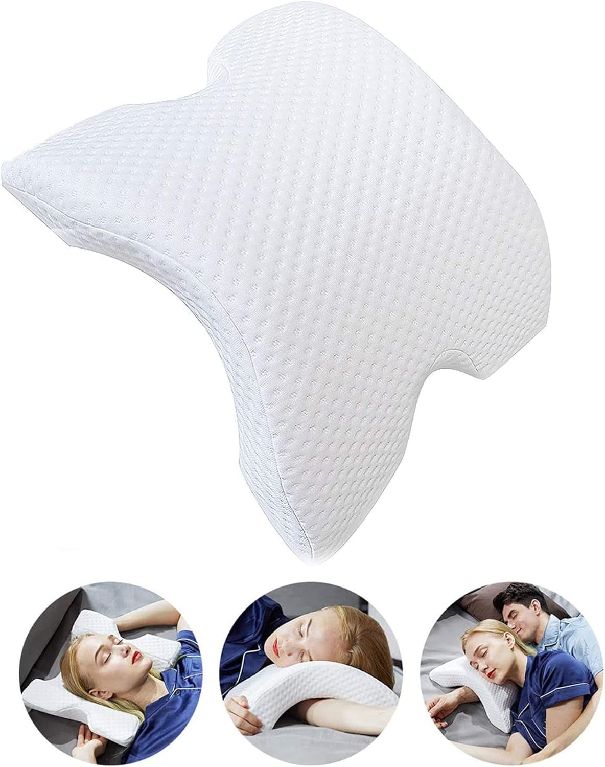 MINGZE Multifunktionales Memory-Schaum-Kissen, Nackenkissen, Schaumstoff, U-förmiges Nackenkissen mit Schleife, langsames Rückprall-Schlafkissen, Rückprall-Druckkissen, Kissen aus Eisseide für Hand- und Nackenschutz, orthopädische Nackenkissen, Naty Shop, Weiß