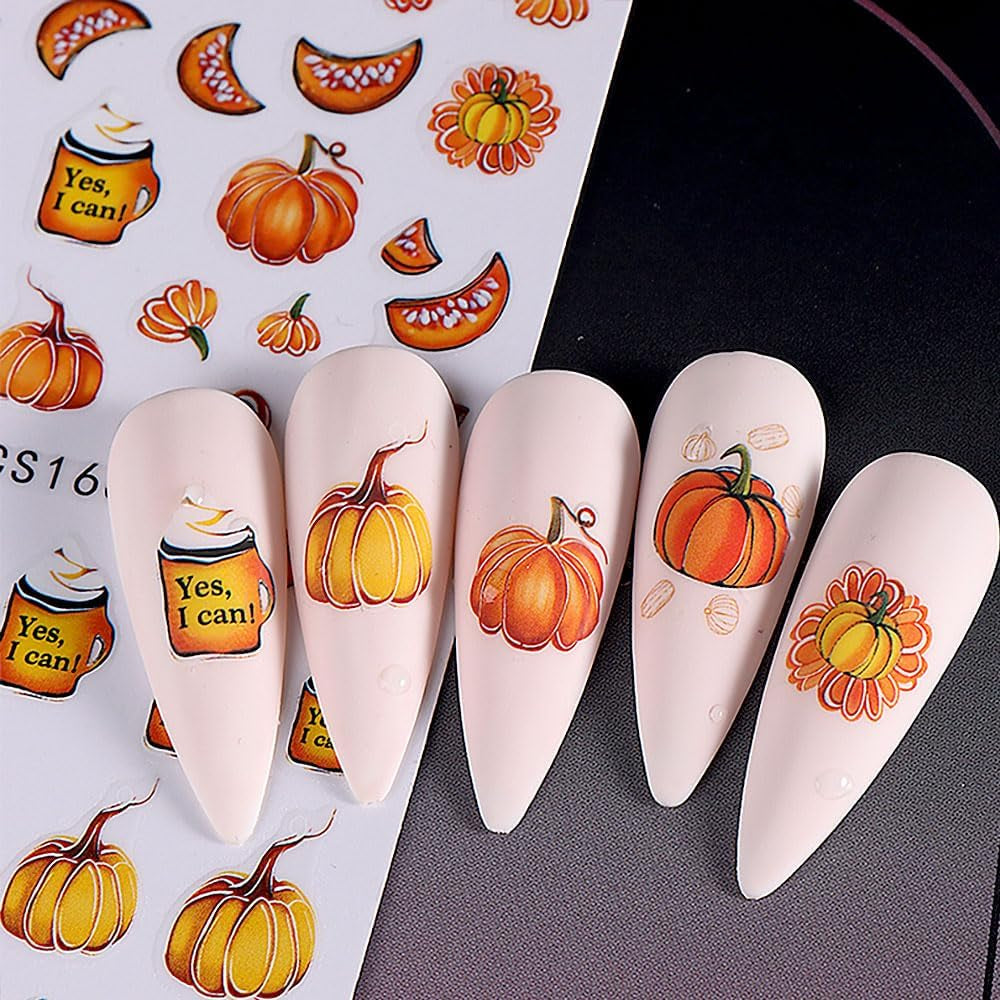 3D Herbst Nagelaufkleber Kürbisblätter Nagelaufkleber Geometrische Linie Blumen Nagelaufkleber Thanksgiving Day Design Nagelaufkleber Herbst Kürbis Nagelaufkleber Nagelzubehör Nagelkunst