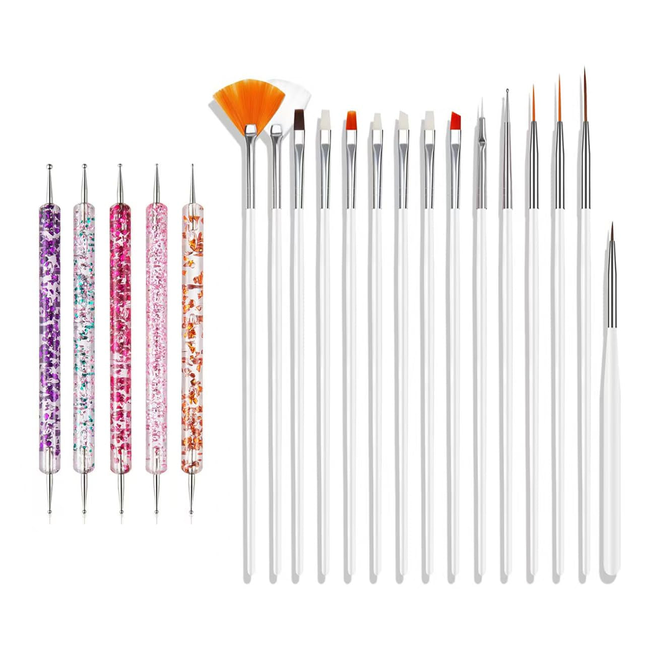 Nail Art Pinsel Set, 20 Stück Nageldesign Malerei Pinsel, Professionelle Nail Art Design Pinsel, Nail Fine Liner Pinsel, Pink