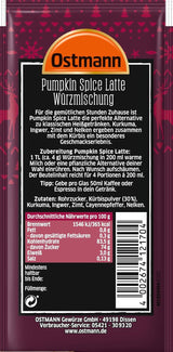 Ostmann Gewürze – Pumpkin Spice Latte Würzmischung, zum Einrühren in Milch mit Kaffee oder Espresso, mit Kürbispulver, 16 g im Beutel (Verpackungsdesign kann abweichen)