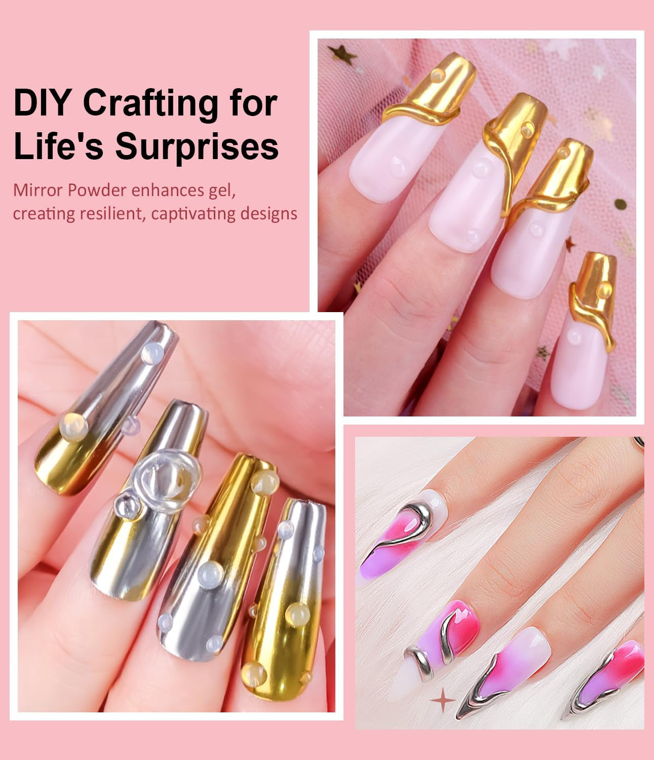 BISHENGYF Rose Gold Chrome Nail PowderNeue Upgrade Grosse Kapazitä Chrom PulverSuper-Spiegeleffekt Metall Mirror Chrome Powder –Neon Glassy Pearl Effect Glitter Nagelkunst Pulver Für DIY Salon