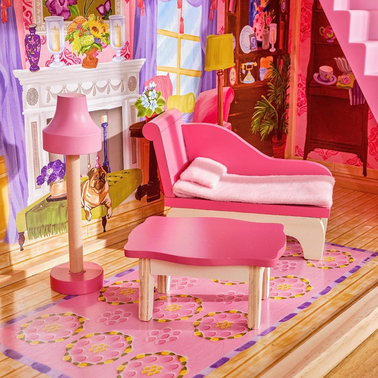 KidKraft Kayla Holzpuppenhaus mit Möbeln und Zubehör, 3-stöckiges Spielset für 30-cm-Puppe, Spielzeug für Kinder ab 3 Jahren, 65092 – Exklusiv bei Amazon