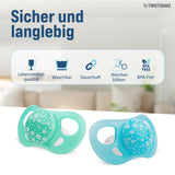 Twistshake Baby-Schnuller – 2er-Pack | Kieferorthopädische Form | Ultraleicht | Weicher Silikonsauger | BPA-frei | Geeignet für Babys ab 6 Monaten | Blaugrün