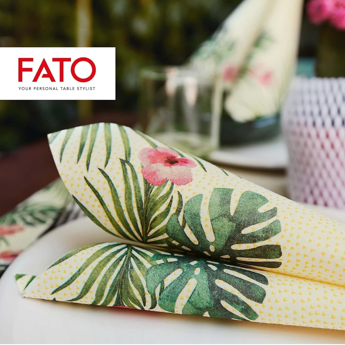 Fato - Trockenpapierservietten, Airlaid, Textileffekt, Packung mit 50 Servietten, 40X40 gefaltet im 4er-Format, Tropicana Decor