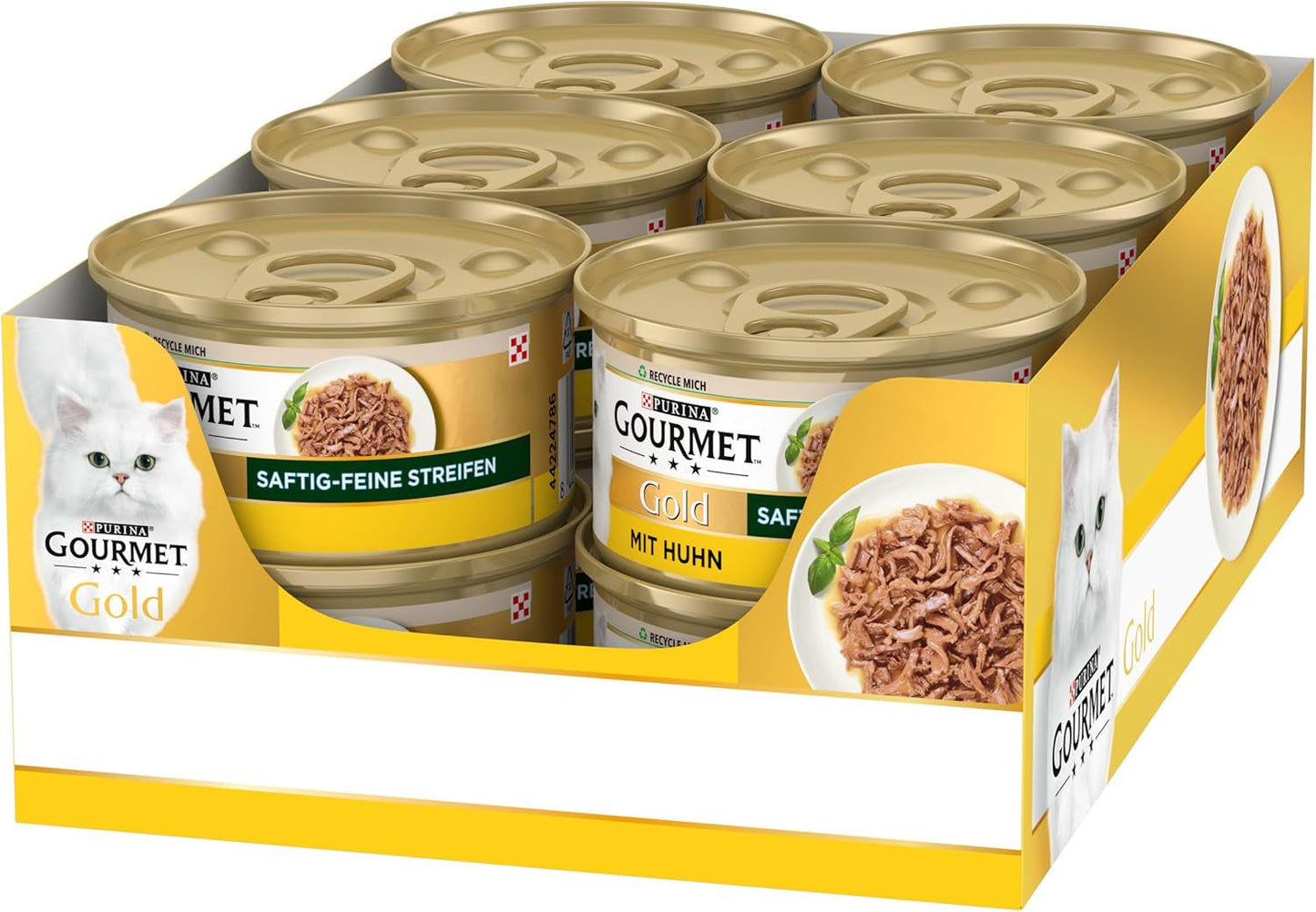 Gourmet Gold Succulent Fine Strips, Nassfutter für Katzen mit Huhn, 12er Pack (12 x 85 g)