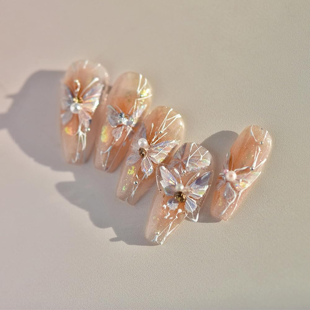 Aurora Shell Schmetterling Nagelsticker Selbstklebend,Erleichterung Schmetterlinge Nail Sticker Rosa Laser Schmetterling Nagelaufkleber Für Frauen Nageldesign Zubehör Nagel Zubehör Nail Art